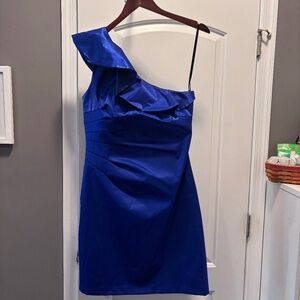Laundry by Shelli Segal royal blue one shoulder ruffle mini dress
